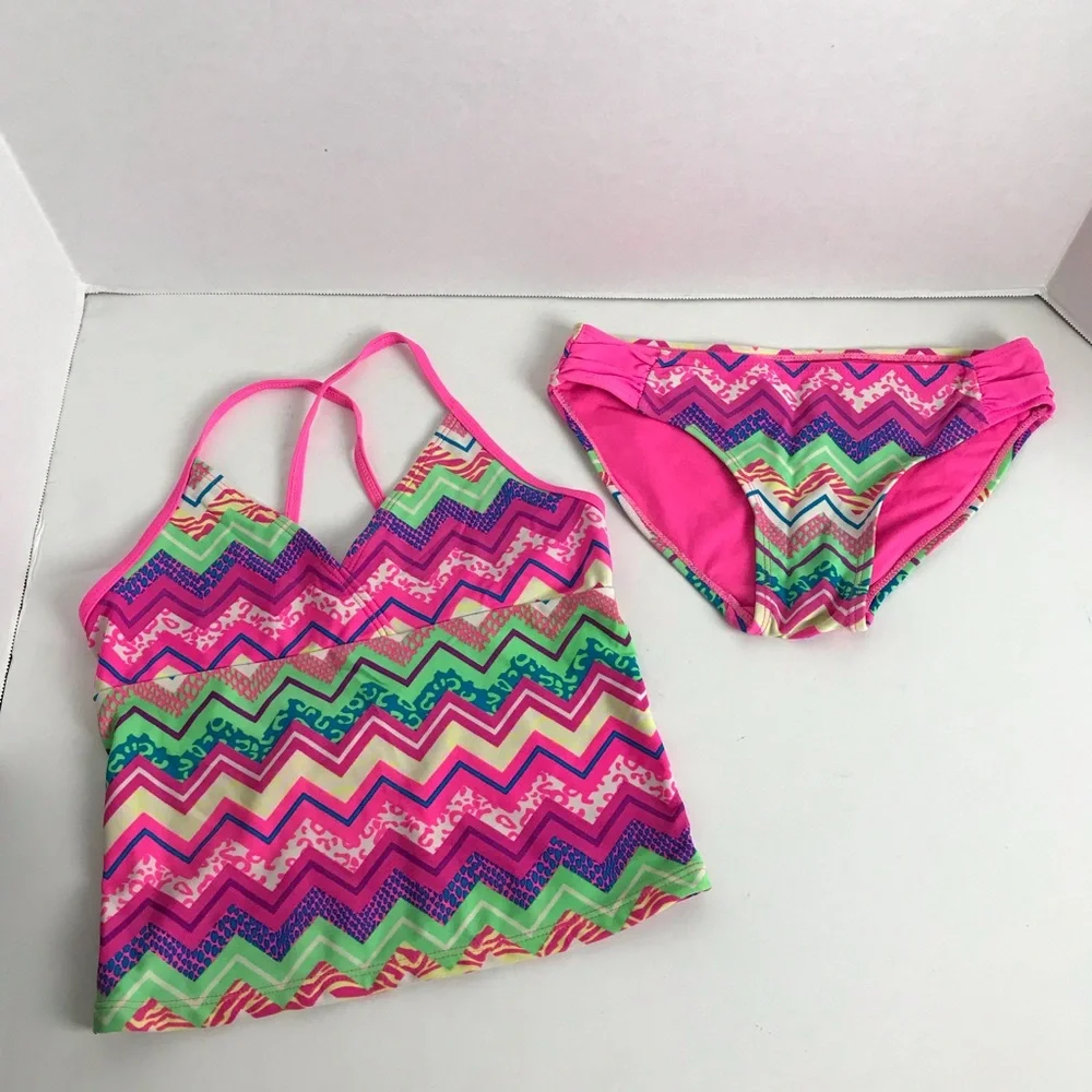 Justice Y2K Floral Geometric Tankini Bikini Set Lot of 3 Girls Size 7/8 Beach